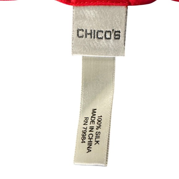 Chicos 100% Silk Square Scarf Red Abstract Sun Celestial Print RN 79984 - Picture 2 of 7